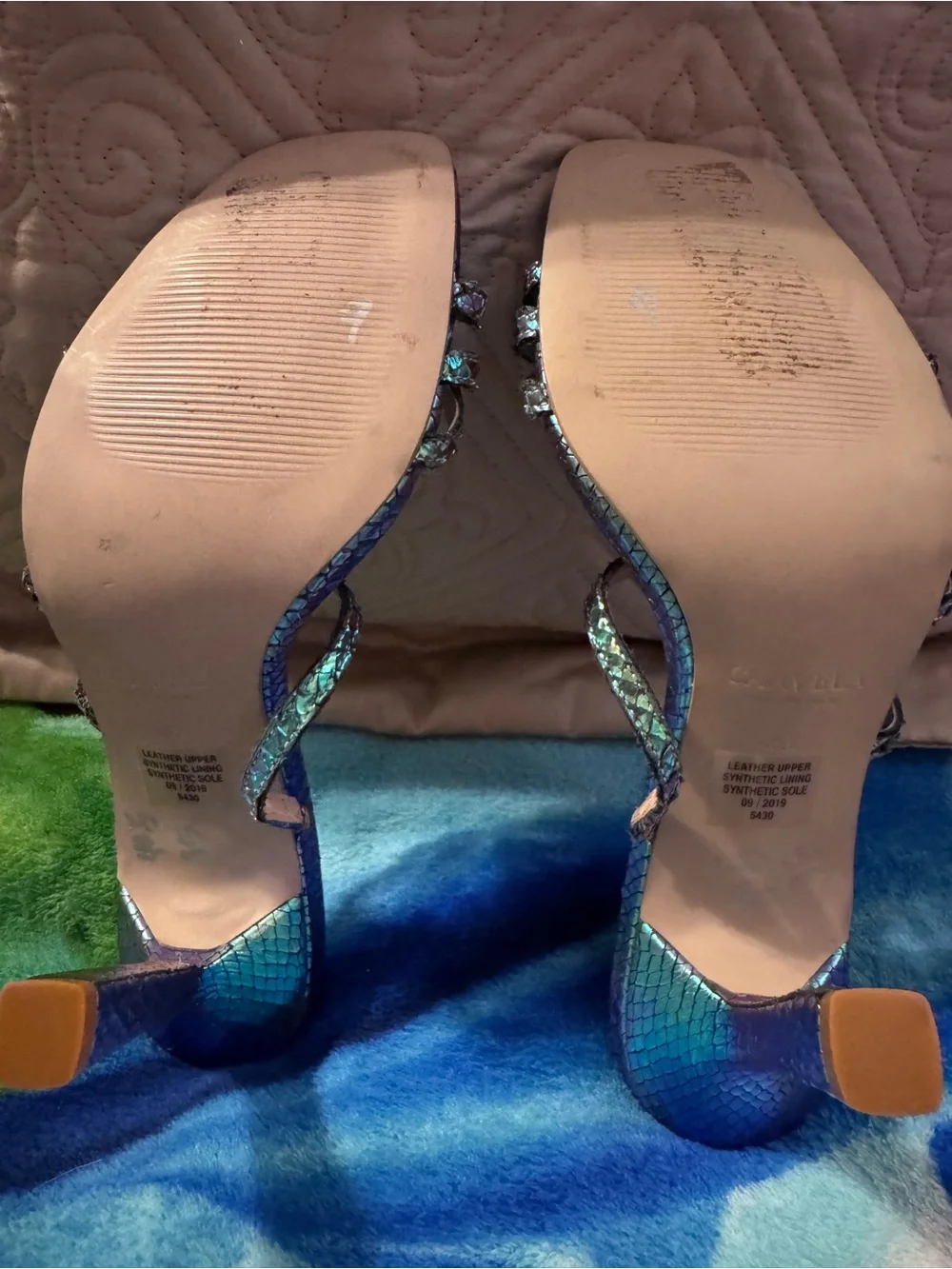 Iridescent Teal-Purple Strappy High-Heel Sandals